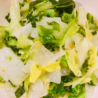 レンジで作る キャベツと長芋の炒め物